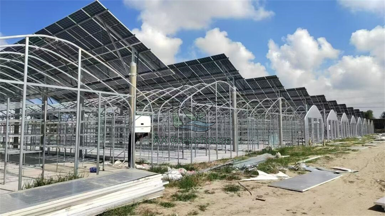 Multi-span photovoltaic greenhouse frame